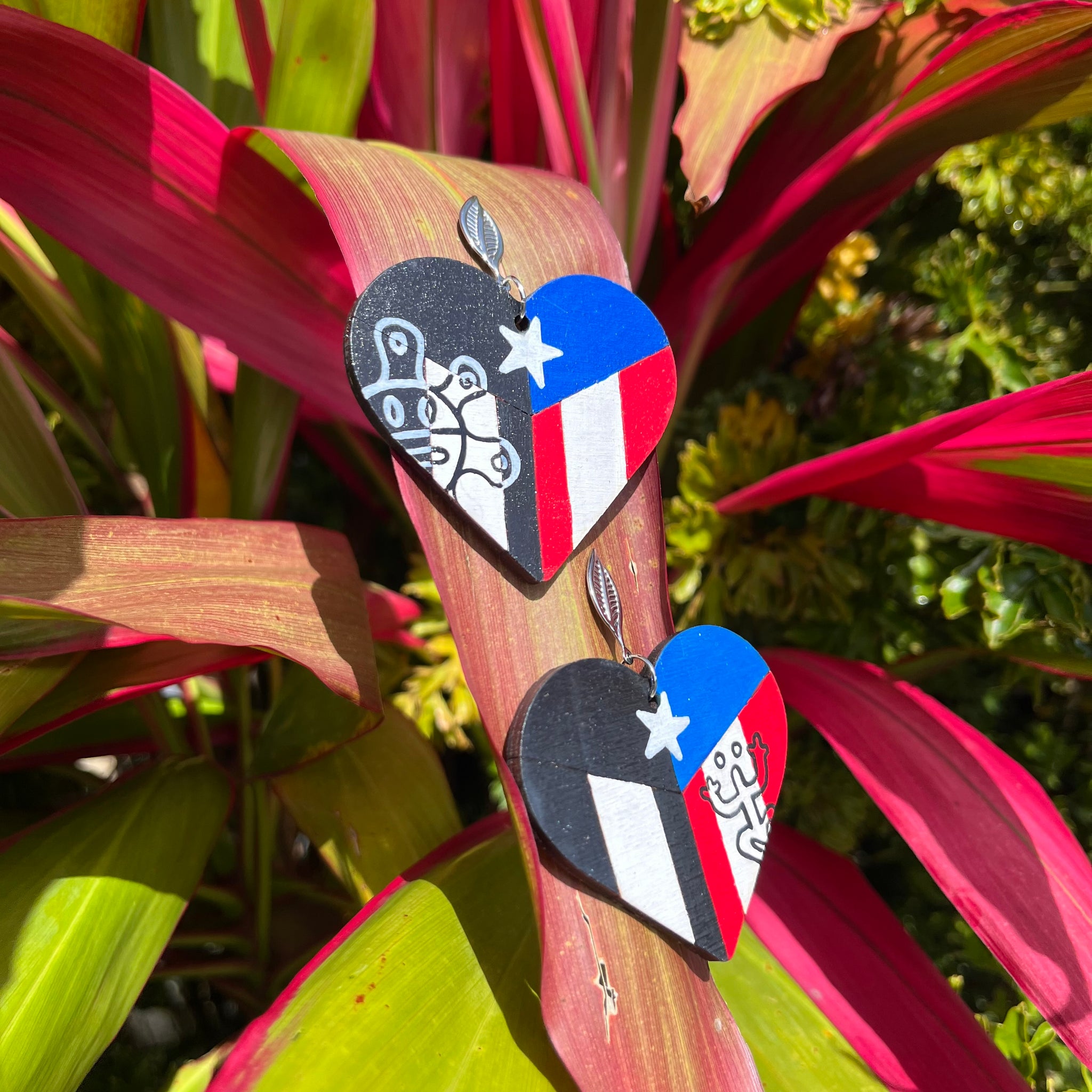 2” Mixed Flag Corazon Taino Earrings