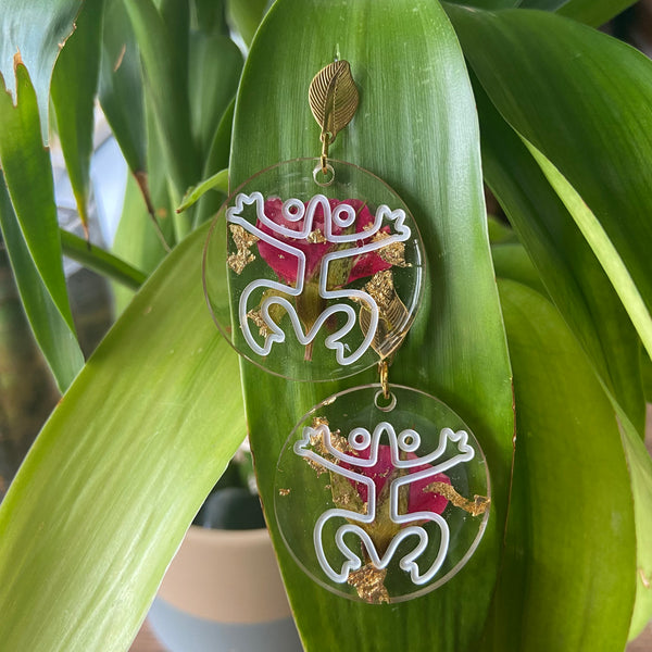 Small Taino Coqui Golden Leaf Earrings