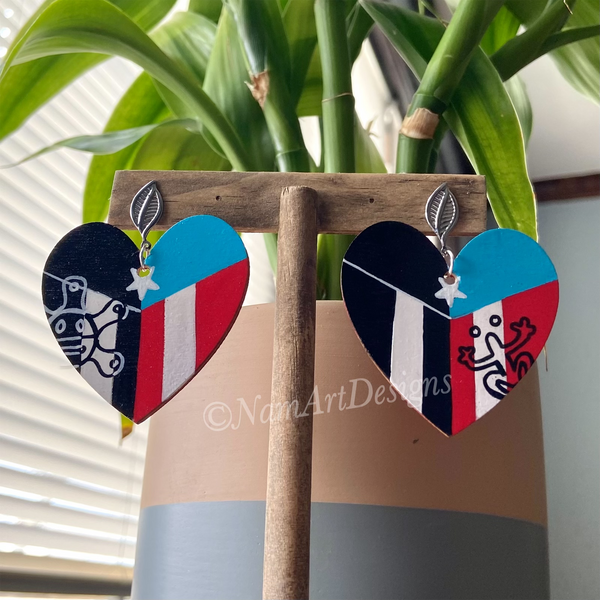 2” Mixed Flag Corazon Taino Earrings